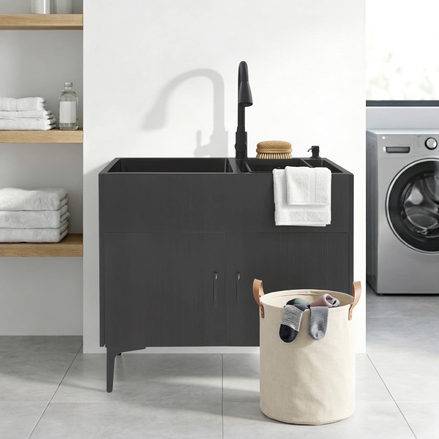 Fregadero de cocina independiente de acero inoxidable, 81 x 43 x 78 cm, armario de cocina con lavabo doble, extraíble y grifo, dispensador de jabón, fregadero industrial, fregadero de cocina comercial