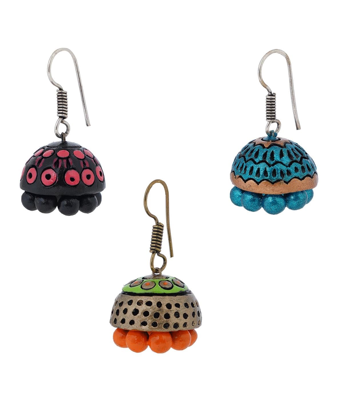HandsGreen Presents Terracotta Hanging Jhumkas set of 3 Orange,Blue,Black colour Earrings for girls and women (B0C3VY65N1) Amazon Price History, Amazon Price Tracker