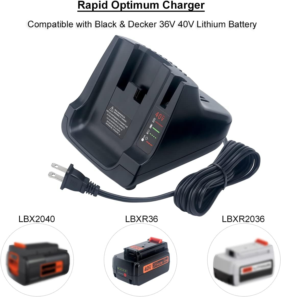 Biswaye 40V MAX Battery Fast Charger LCS40 Compatible with Black & Decker 36V 40V Max Lithium Battery LBX1540 LBX2540 LBX2040 LBXR2036 LBXR36 LBX2240 LBX36 LSW36 LST136 LHT2436
