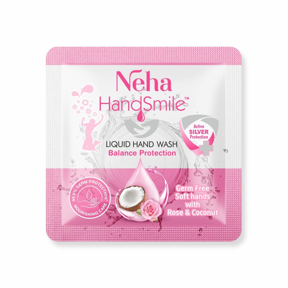 Neha HandSmile Liquid Hand Wash Sachet Pack, 25 Single Use Sachets, 2ml Each, Clear, Travel Size, Pocket Friendly, 50 ml (Pink)-image-7