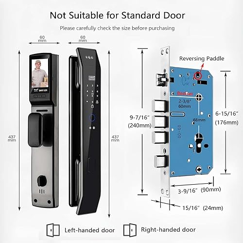 Vista 2 de cerradura inteligente para puerta con reconocimiento facial 3D, huella dactilar, timbre de vídeo y intercomunicador, código de acceso, tarjeta IC