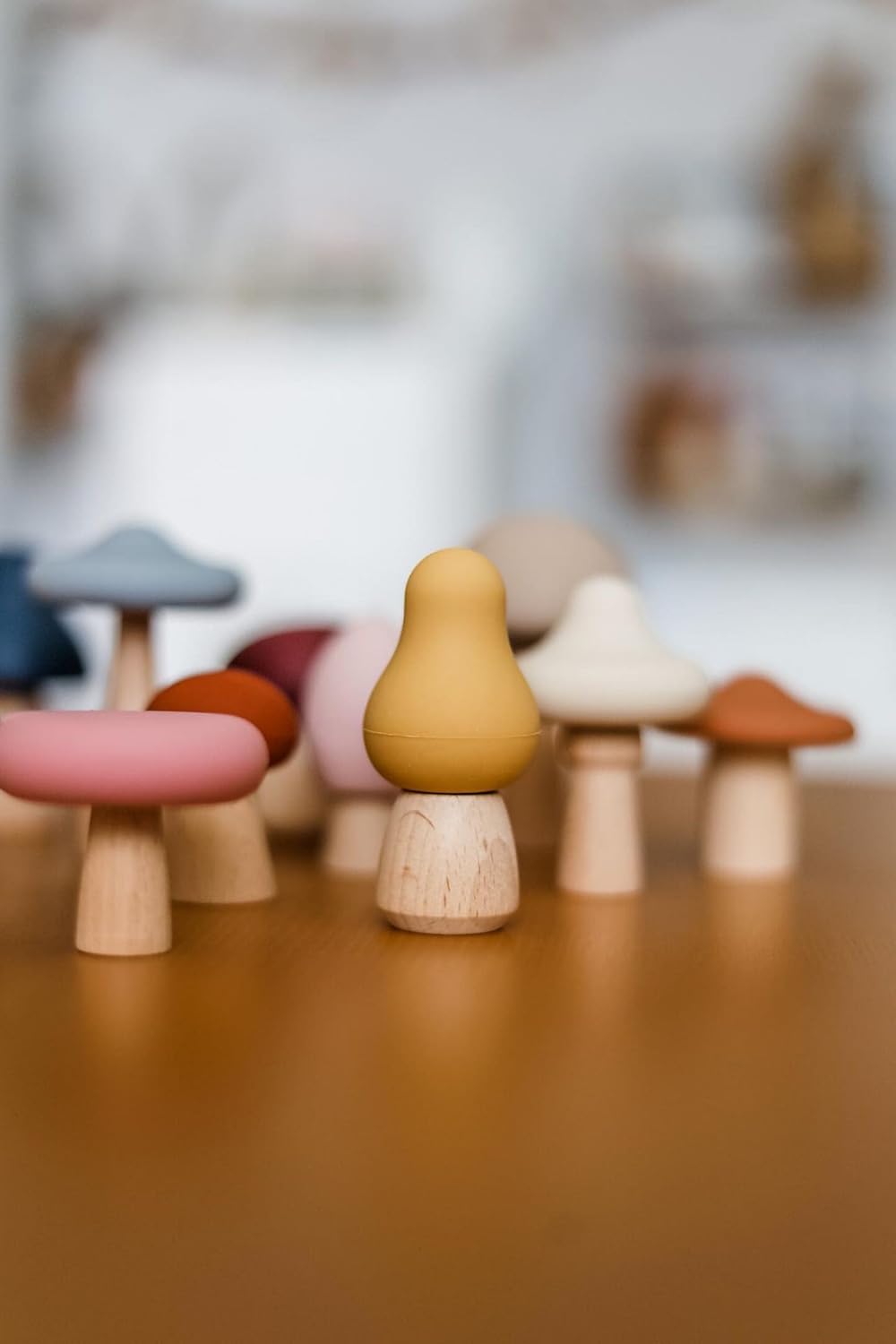 Mushroom Toy Set - Interchangeable Wood & Silicone Montessori Toy for Toddlers - Promotes Imagination, Fine Motor Skills & Developmental Growth in Children