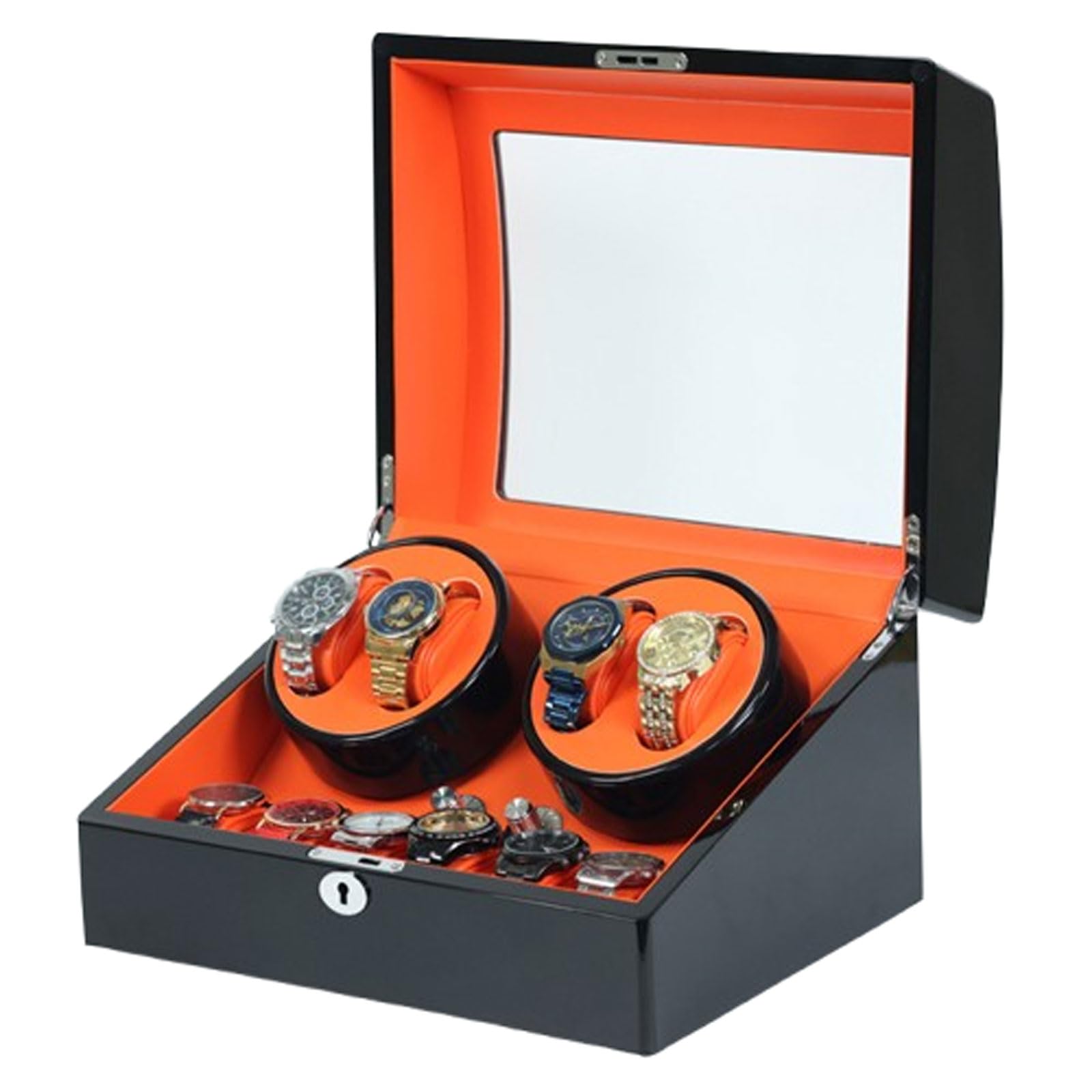 Carica Orologi Automatica Scatola 4+6 Carica Orologi Automatica con Orologio Silenzioso Rotante Macchina con 5 modalità Carica Orologi per Organizer e Display Orologi(Colore Arancione)
