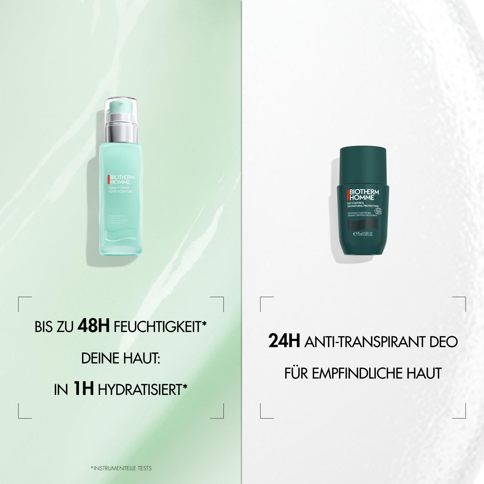 Biotherm Homme Frische-Set mit Aquapower Advanced Gel 75 ml & Day Control 24H Ecocert Deo Roll-On 75 ml, Feuchtigkeitspflege und langanhaltender Schutz für Männer