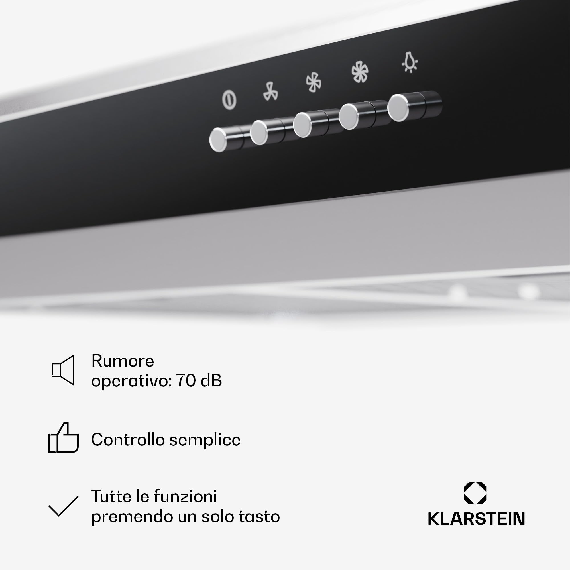 Klarstein Contempo 90 Cappa Aspirante da Incasso, 90cm, 200 m³/h, LED, Filtri ai Carboni Attivi, Argento