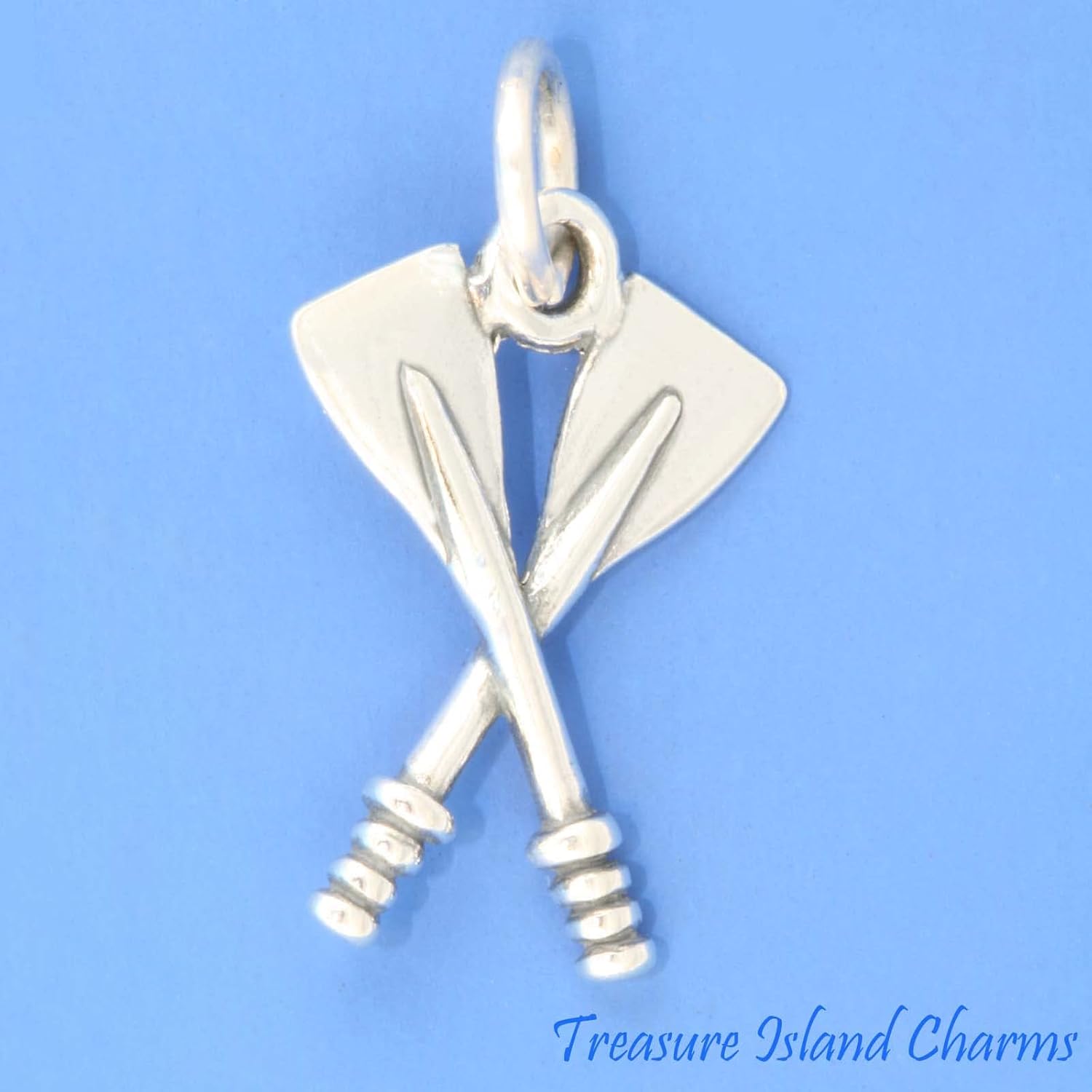 Crossed Oars Rowing Paddles 3D 925 Solid Sterling Silver Charm Pendant Bracelet Jewelry Making Supply