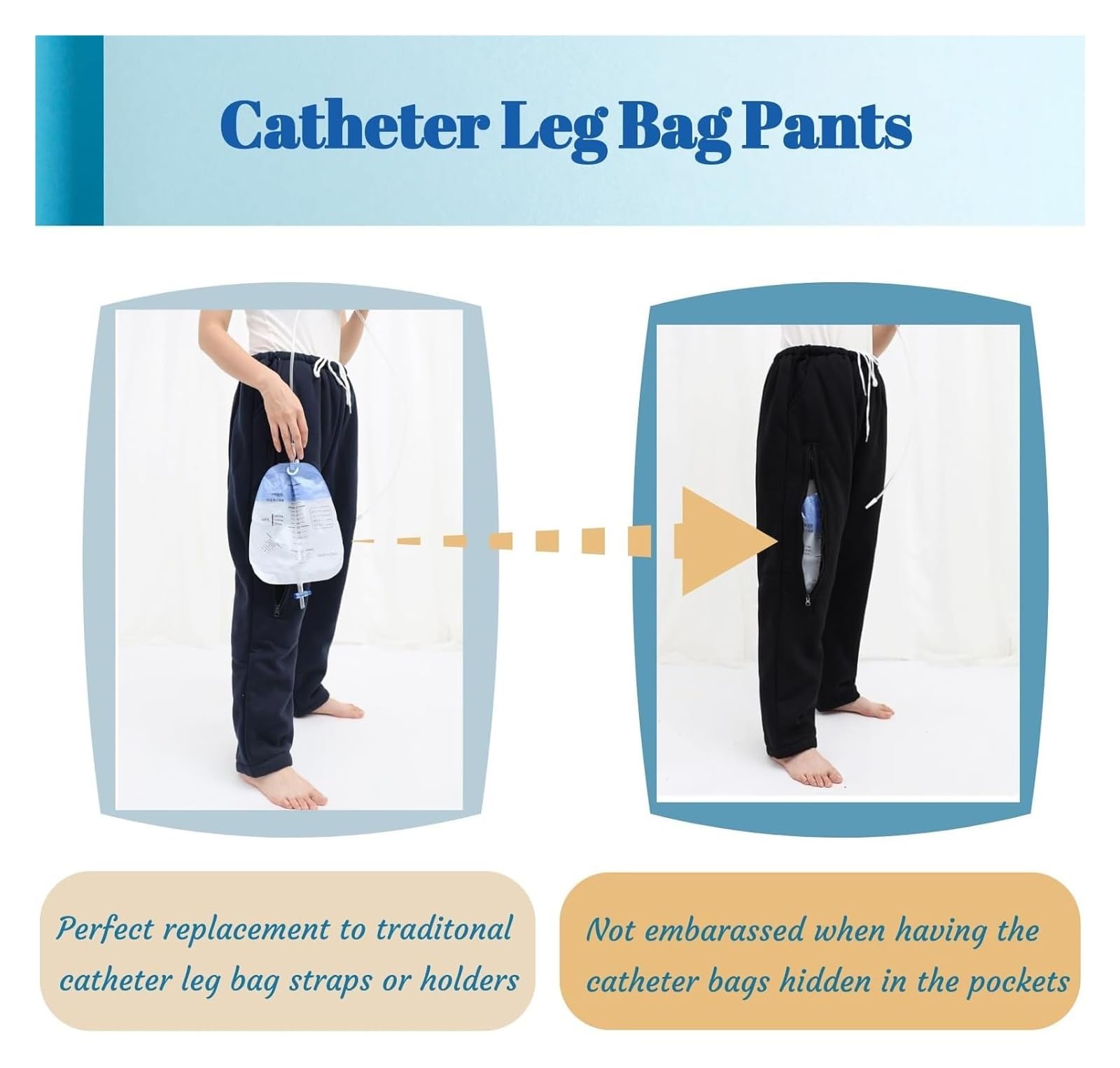 Biancheria intima for sacca for urina, pantaloni for catetere, pantaloni porta sacca for urina con doppie tasche con cerniera, biancheria intima di supporto for catetere for nefrostomia(XL)
