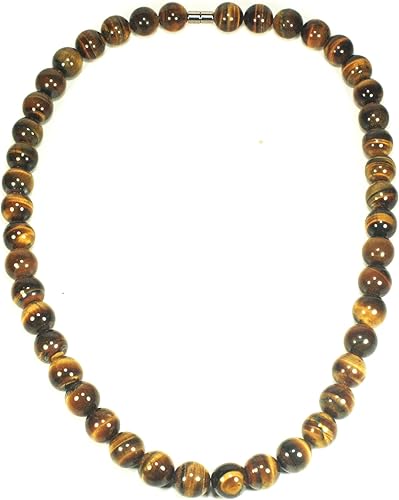 Mens Tiger Eye Necklace - 14mm Large Beaded Necklace - Prosperity Crystals - Anti Depression Jewelry - 24 Inch Chain - Healing Crystal Jewelry