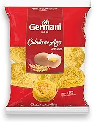 Macarrão Cabelo De Anjo Com Ovos Germani 500G, Germani Alimentos, Massa Cabelo De Anjo De Sêmola Com Ovos Pasta Capelli D'Angelo All Uovo, Vermelho, Deliciosamente Angelical, Receita Caseira Desde 1892