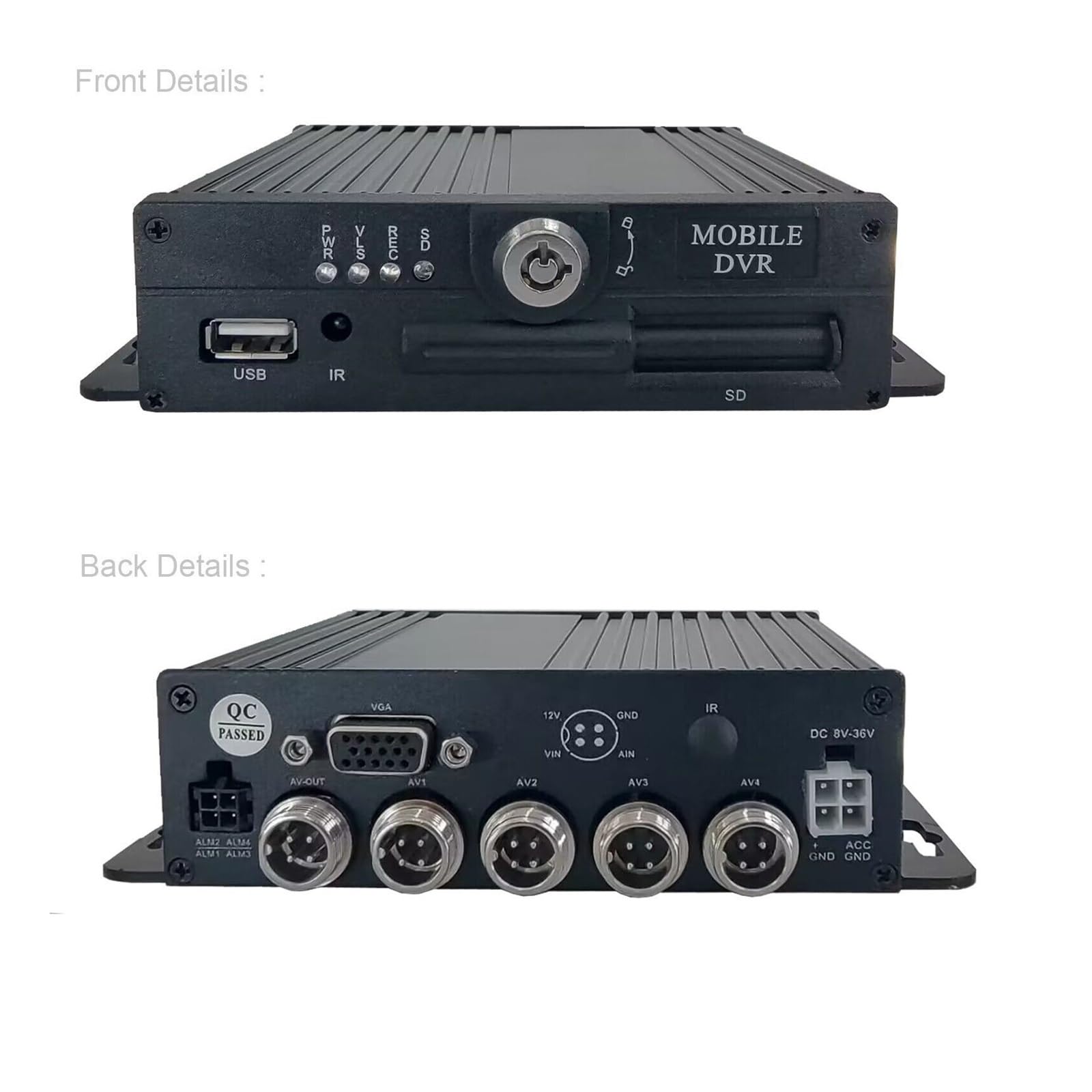 Monitor de pantalla VGA de 7 pulgadas Sistema MDVR 4x cámaras de visión trasera frontales(None)