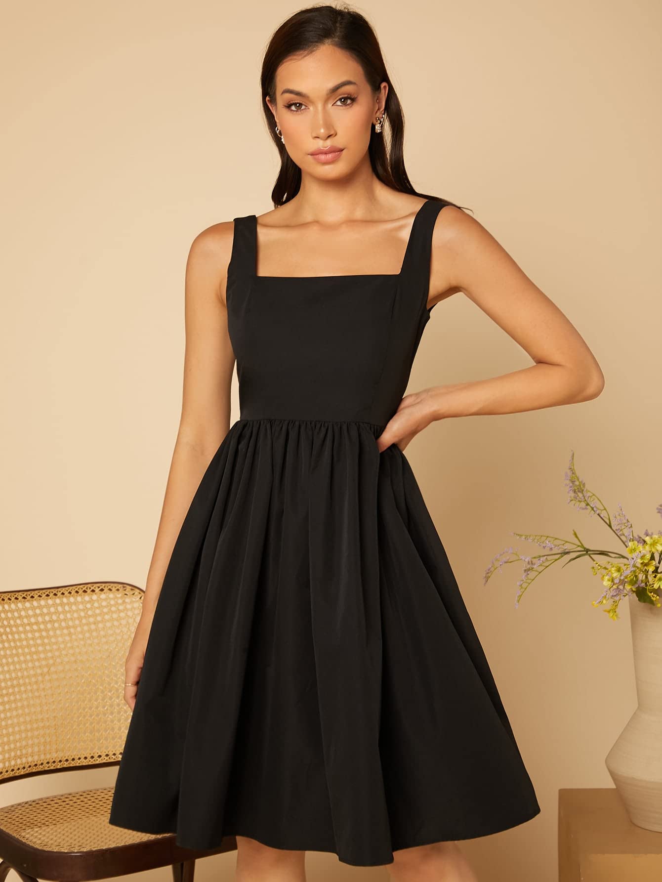 Solid Flared Hem Cami Dress (Color : Black, Size : Small) : Amazon.ca:  Clothing, Shoes & Accessories