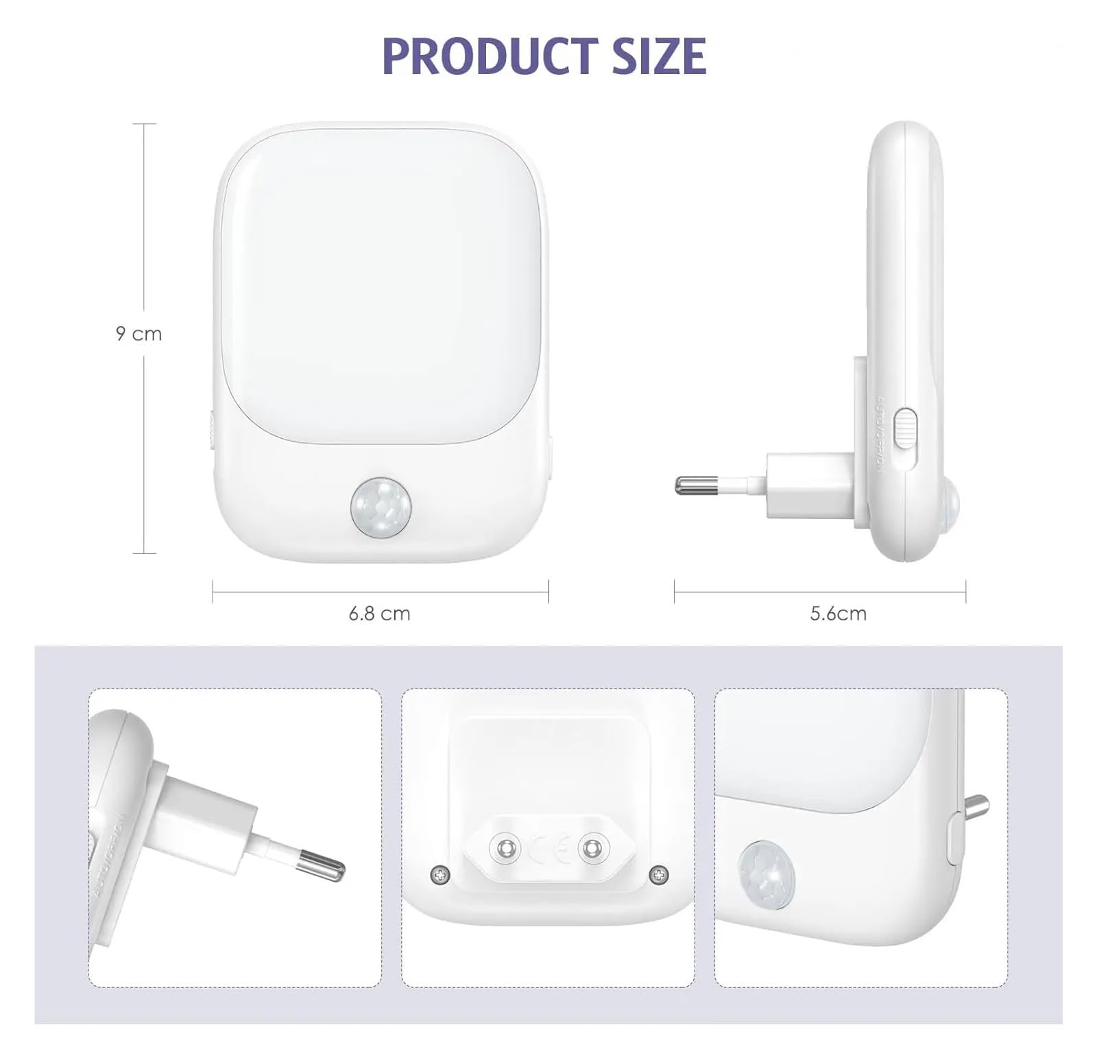 Luces LED nocturnas con Sensor de movimiento for dormitorio de niños, lámpara inalámbrica regulable con Sensor de atardecer y amanecer, enchufe europeo, 1 ud./2 uds.