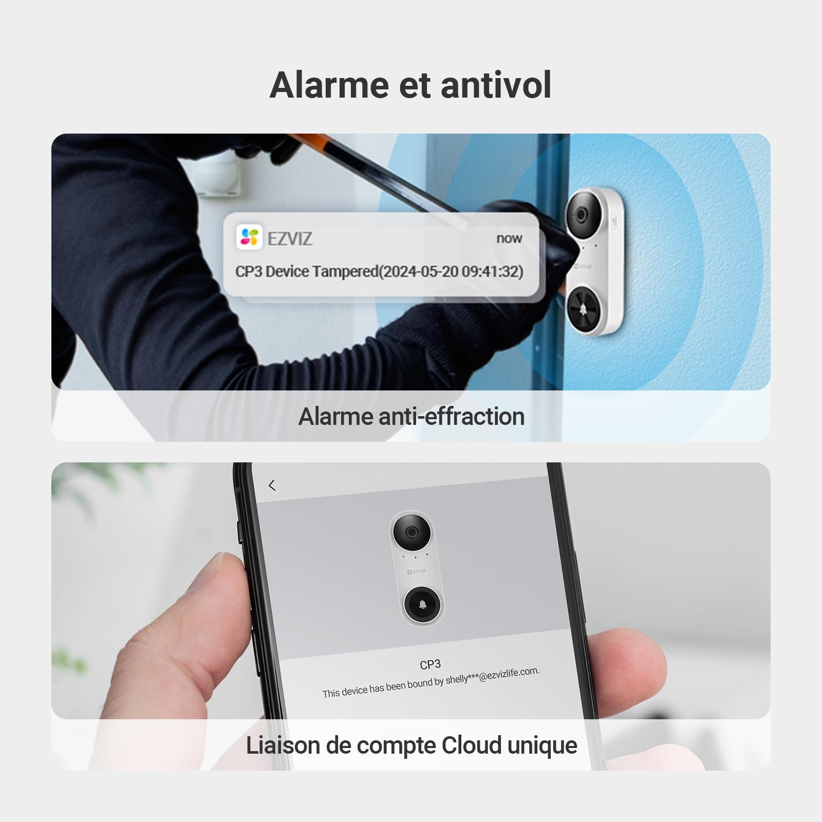 EZVIZ CP3 Sonnette connectée avec vidéo en 2K et Carillon, Kit de Sonnette sur Batterie avec Détection Humaine par IA, Audio Bidirectionnel et Vision Nocturne 6m, 100% sans Fil avec Batterie 5000 mAh