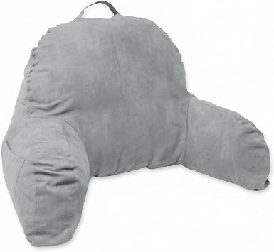 Microsuede Bed Rest - Backrest Pillow with Arms - Bed Rest Pillow - Reading Bedrest Lounger - Sitting Support Pillow - Soft But Firmly-Stuffed Fiberfill - Reading Pillow, Grey