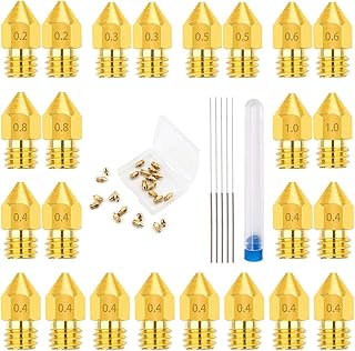 MMOBIEL 24 Pcs 0.2/0.3/0.4/0.5/0.6/0.8/1.0mm Brass MK8 3D Printer Nozzles Extruder Compatible with Creality Ender 3 Series, Ender 5 Series, CR-10/10S, Makerbot, Anet A8 Incl. 3 Cleaning Needles