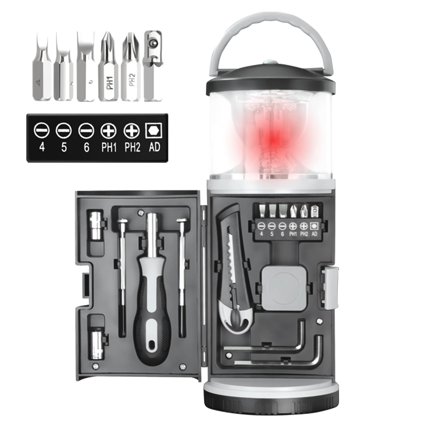 Linterna LED de camping con kit de herramientas integrado, luz de emergencia portátil