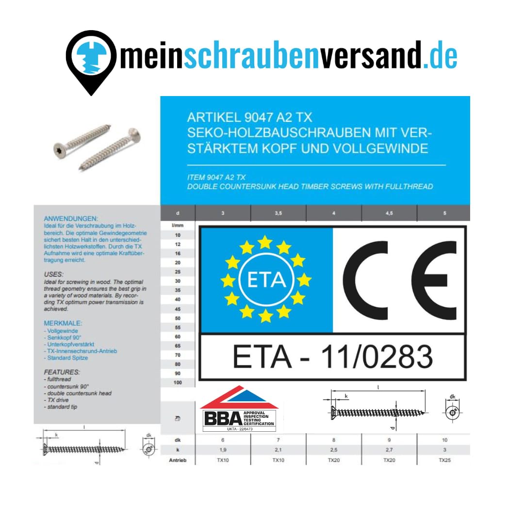 Holzschrauben T10 Torx Edelstahl 3,5 X 40 Mm 50 Stück ǀ Baumarkt