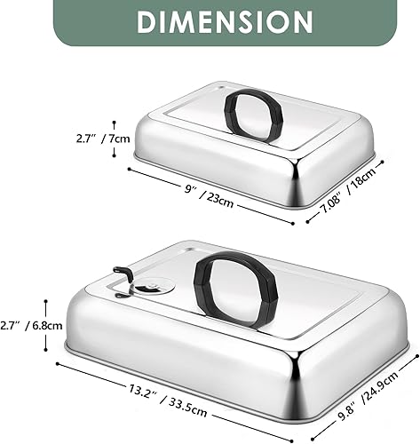 Miniatura 2 de Leonyo - 3 cubiertas de hilvanado para plancha resistente, cúpula rectangular grande de acero inoxidable de 13 y 9 pulgadas, tapa de vapor para