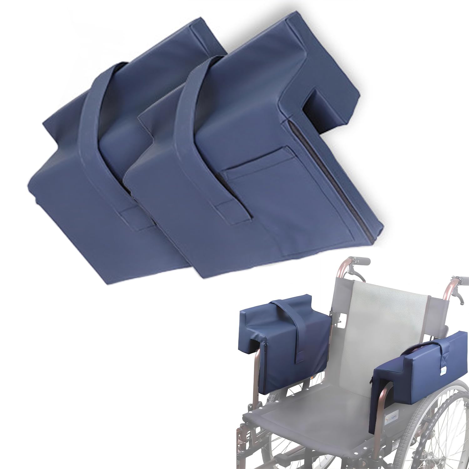 Almohadillas para reposabrazos de silla de ruedas con bolsillo de almacenamiento, piel sintética impermeable, alivio de presión del codo, soporte lateral para personas mayores y personas con