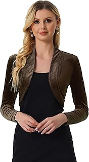 Women's Long Sleeve Velvet Shrug Cocktail Party Open Front Cropped Bolero Cardigan Top - Buy now