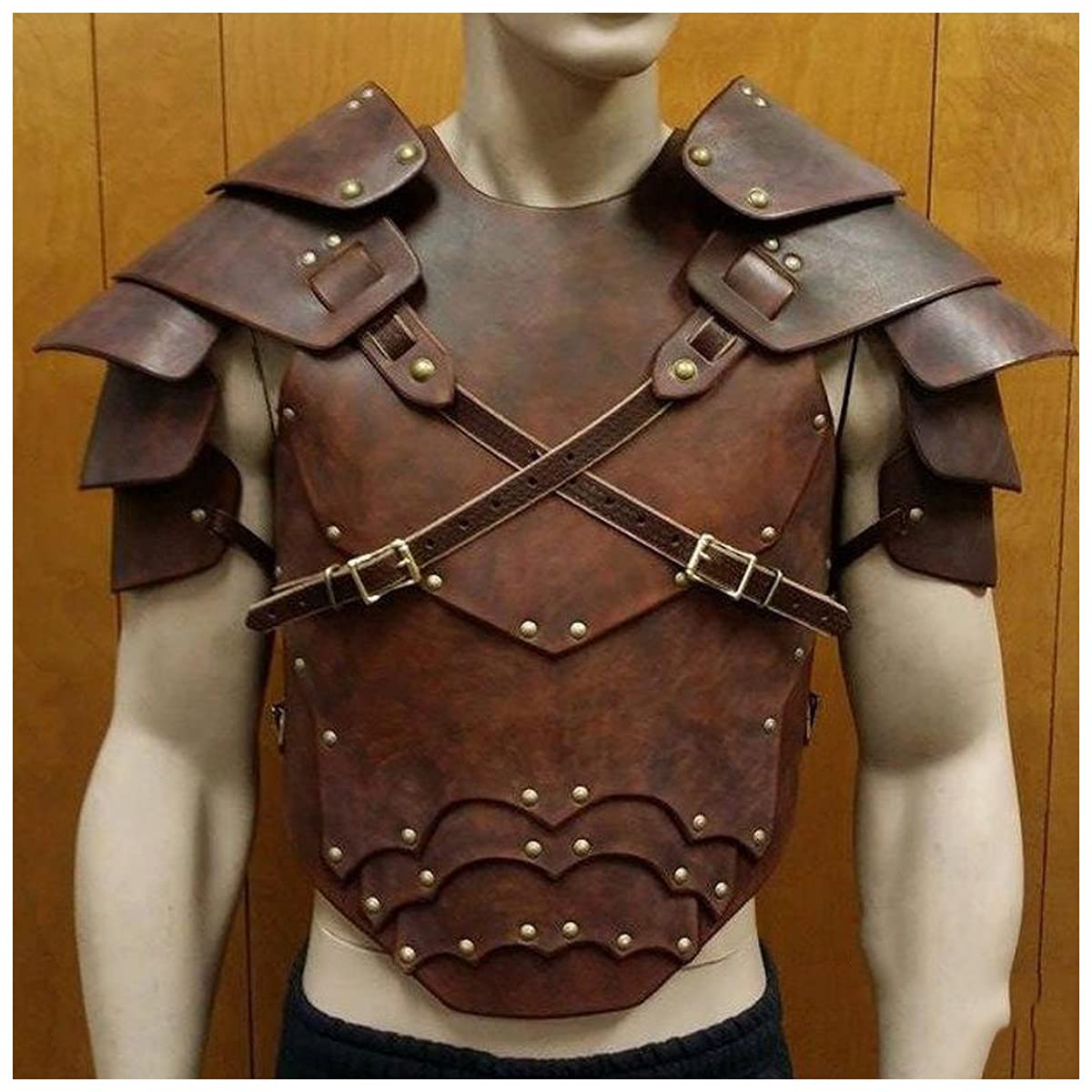 Armatura Spalla Steampunk da Uomo Armatura Toracica retrò Medievale, Spallacci Regolabili, Accessori per Costumi Cosplay per Feste di Halloween, Stile Medievale (Marrone)