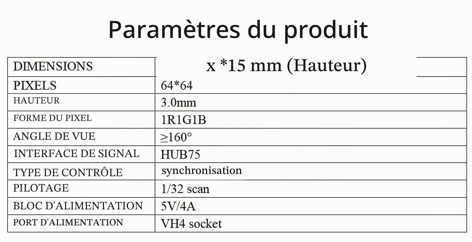 Panneau matriciel LED RVB 64 x 64 mm Full Color pour Raspberry Pi 4B+ 4B 3B+ 3B 2B+ Zero W WH 2 W Pico ESP32 Ardui 3 mm Pitch 4096 LED