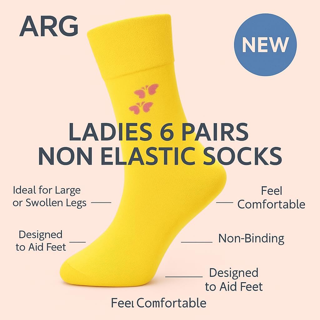 ARG 6 Paia Di Calzini Da Donna Non Elastici Per Diabetici, Facili Da Impugnare, In Cotone Morbido, Per Nutrire Gonfiore E Odemi, Taglia 36-40, A Puntini., Taglia Unica - Foto 8