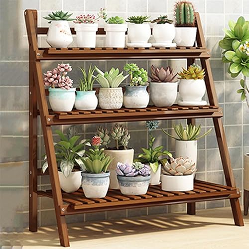 Miniatura 3 de IOEDHW Soporte de madera de 3 niveles para macetas de interior, estante de flores de bambú, estante de esquina para plantas, estante de exhibición