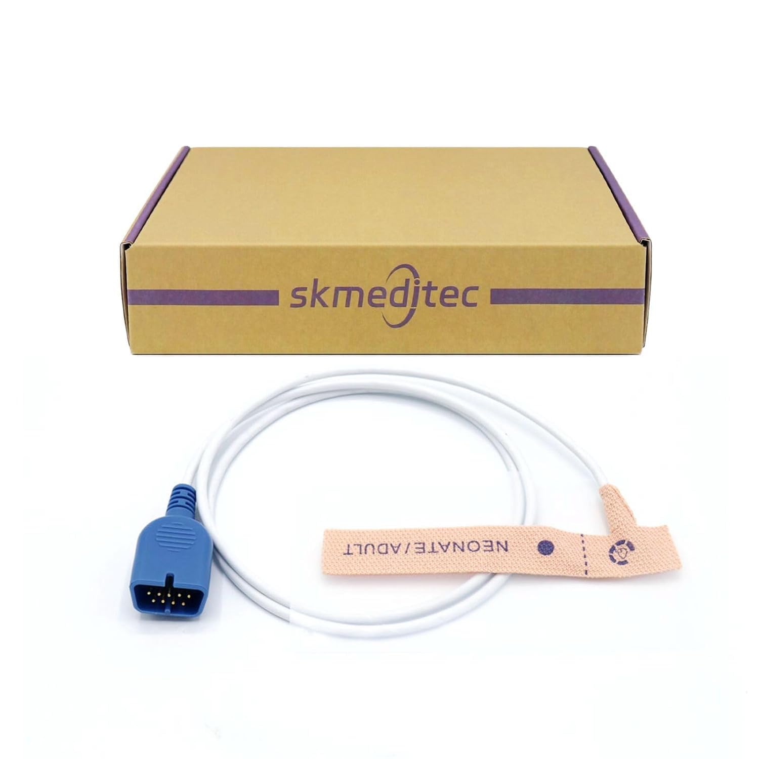 skmeditec4PCS Disposable SpO2 Sensor Compatible with Nihon Kohden Probe, 3.2 FT Adhesive Tape Cable with 9 Pins Connector, Replacement Cord for TL-253T