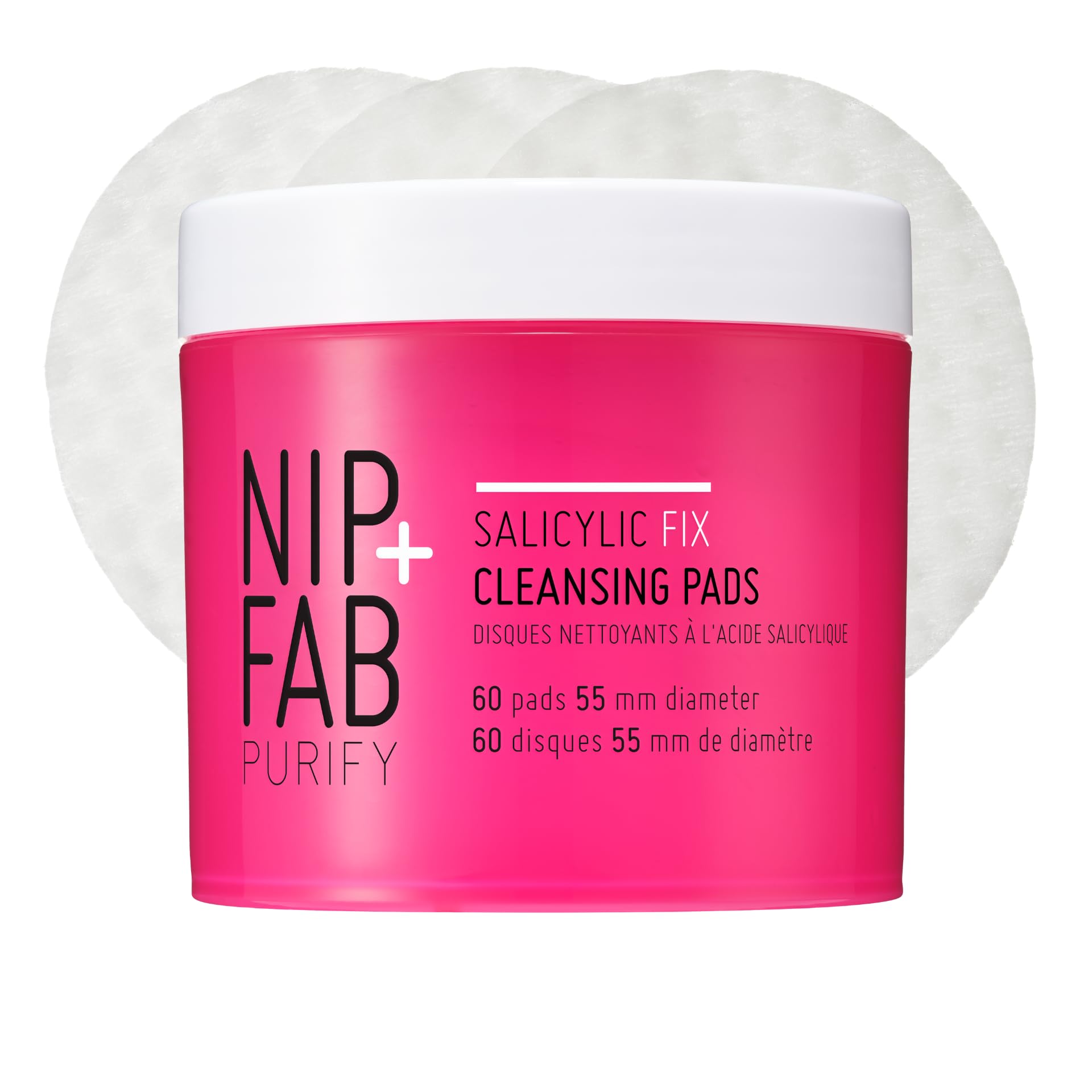 Nip + Fab Salicylic Fix Pad per la Pulizia, 60 Pezzi – Esfolianti con BHA e Acido Ialuronico – contro Acne, Brufoli, Punti Neri e Pori Ostruiti – Idratazione e Miglioramento del Tono della Pelle