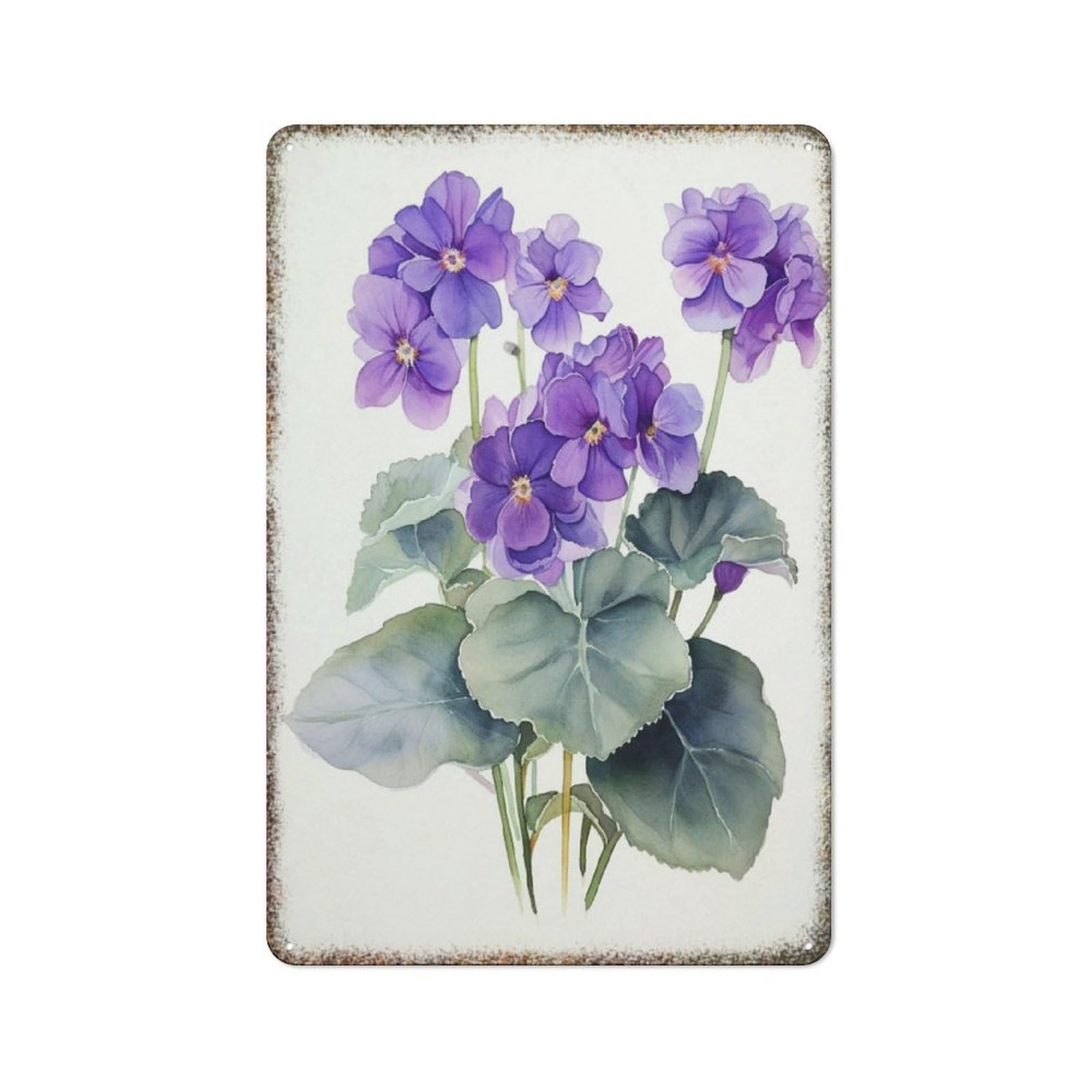 Elegant Violet Watercolor Floral Metal Painting Home Garden Kitchen Fashionable Humorous Wall Decor 8x12 Inch
