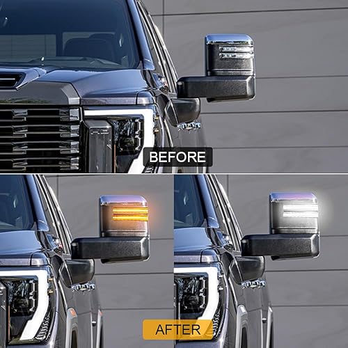 Miniatura 2 de ROCCS Señal de giro ámbar secuencial Switchback LED lateral espejo de remolque luz blanca DRL luz de estacionamiento para Chevy SilveradoGMC Sierra