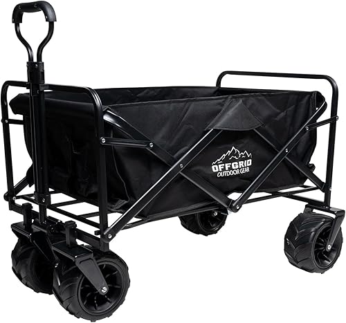 OFFGRID - Carro plegable resistente con marco de acero para jardín, gran capacidad, 260 libras, mango ajustable, ruedas grandes, uso en viajes al