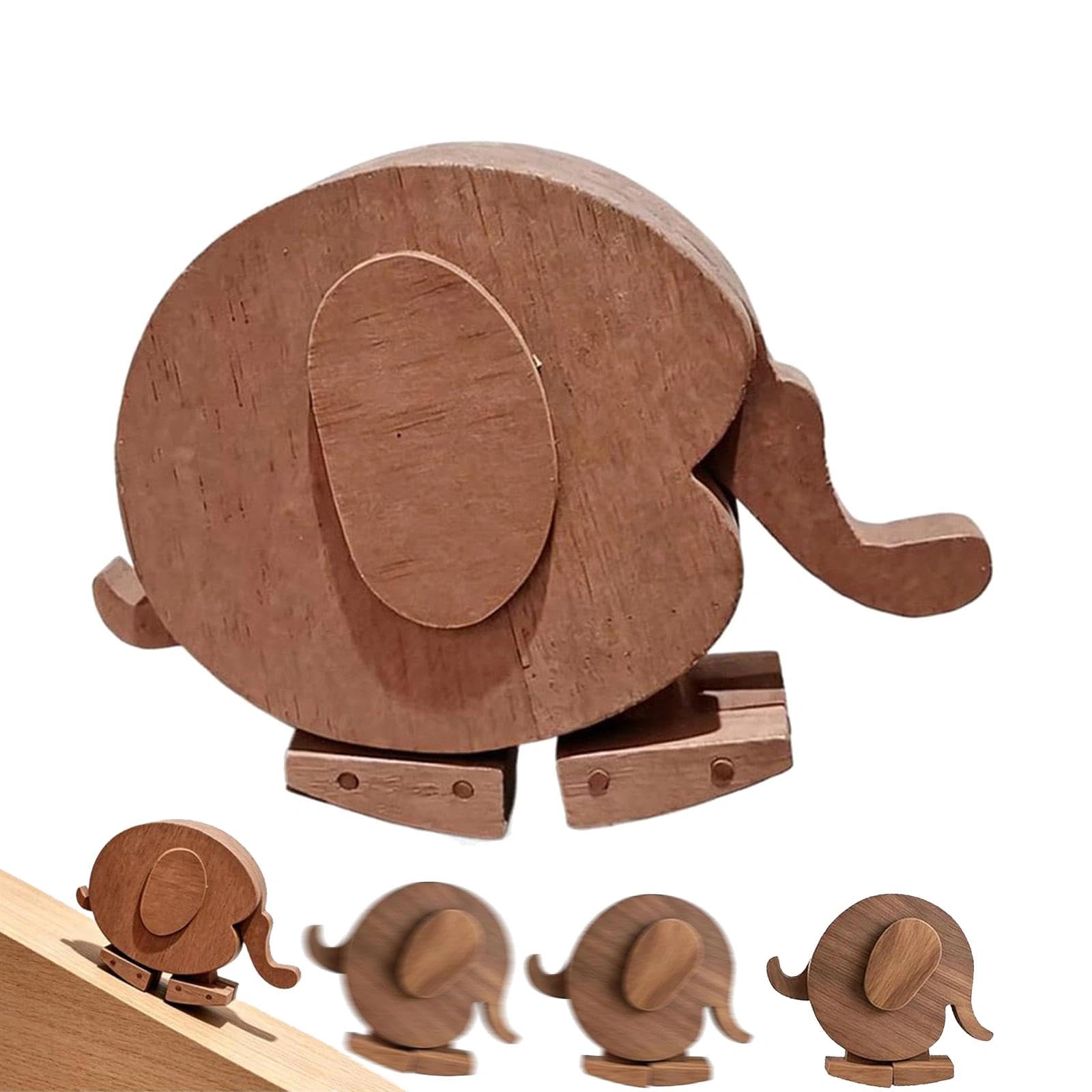 Ukisisi Handmade Walking Wooden Animals,Wooden Ramp Animal Toys,Rocking-Wooden Figure With Movable Legs,Ducational Rabbit Elephant & Turtle Statue Ornaments,Balance Walking Sculpture(A)