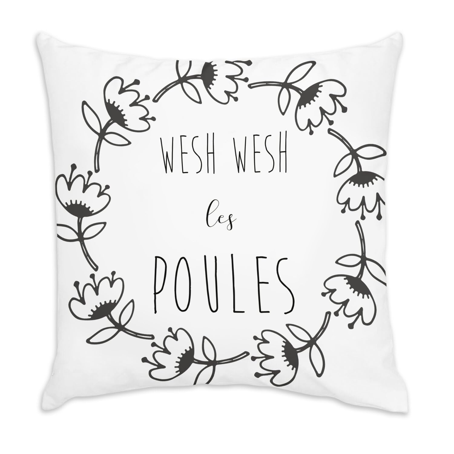Coussin velours blanc Wesh Les Poules pour décorer votre salon cocooning
