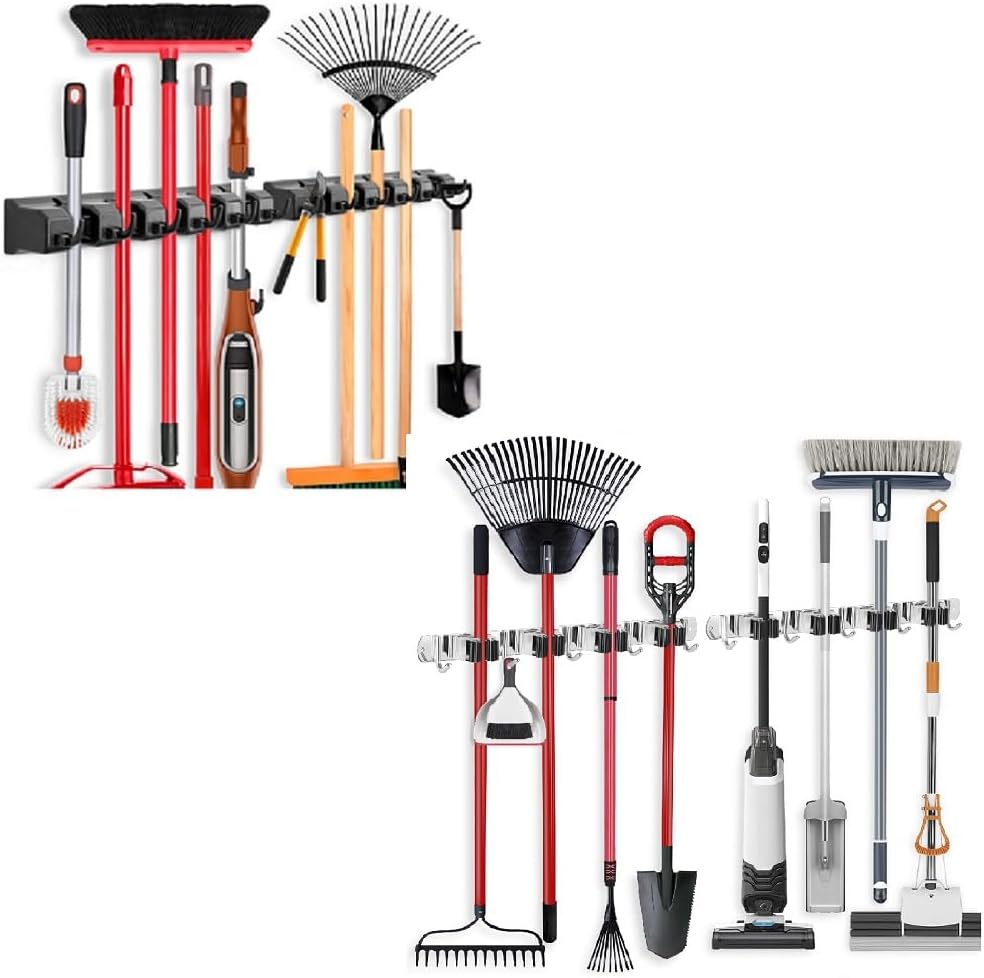 Garden Tool Holder Wall Hooks, Pack Of 15 Metal Garden Tool Holders, Red Hook Broom Holder, Rubber Coating Tools, With 30 Screws For Garages