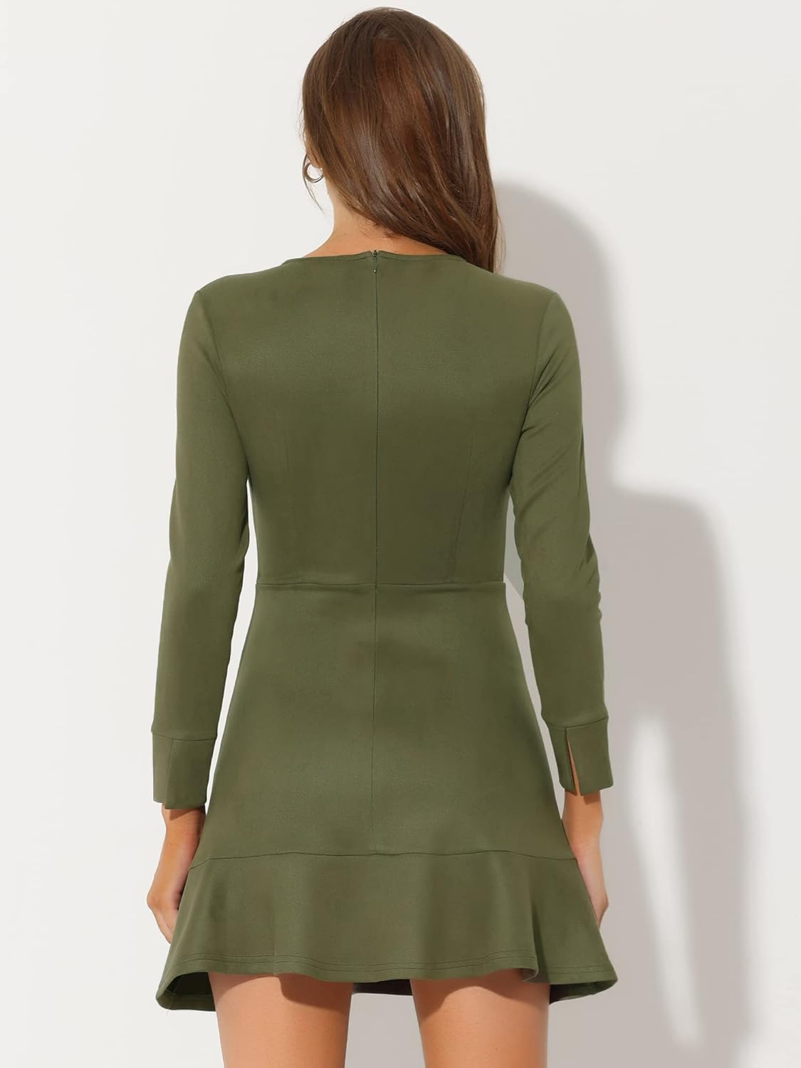 Allegra K Women's Faux Suede Round Neck Elegant Long Sleeve Ruffle Dress - Image 4