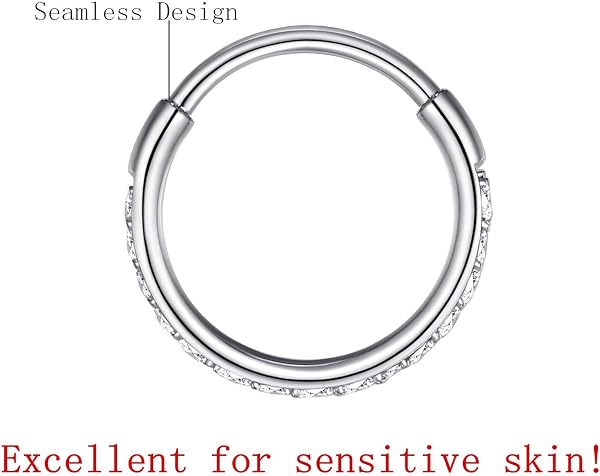 Popuhoops Nasenringe Zirkonia Nasenring Knorpel Ohrring Klar CZ Hoop Septumring Clicker 316L Chirurgenstahl Körperpiercing Helix Ohrläppchen Daith Rook Conch Tragus Piercing Schmuck 0,8mm 1,0mm 1,2mm - 3