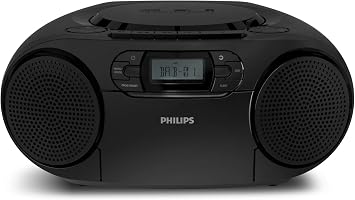 Philips TAZ2500 Portable CD Soundmachine with Cassette Player, DAB+/FM Radio, Bluetooth 6.0, USB Playback, Audio‑In, Dynamic Bass Boost, Stereo Speakers, AC/Battery Powered - Black
