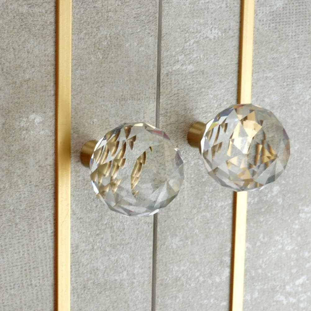 Wwxuanke 4pcs Crystal Drawer Knobs Brass Base Cupboard Handle Decoration Brass Drawer Pulls and Knobs Kitchen Brass Base Cupboard Handle