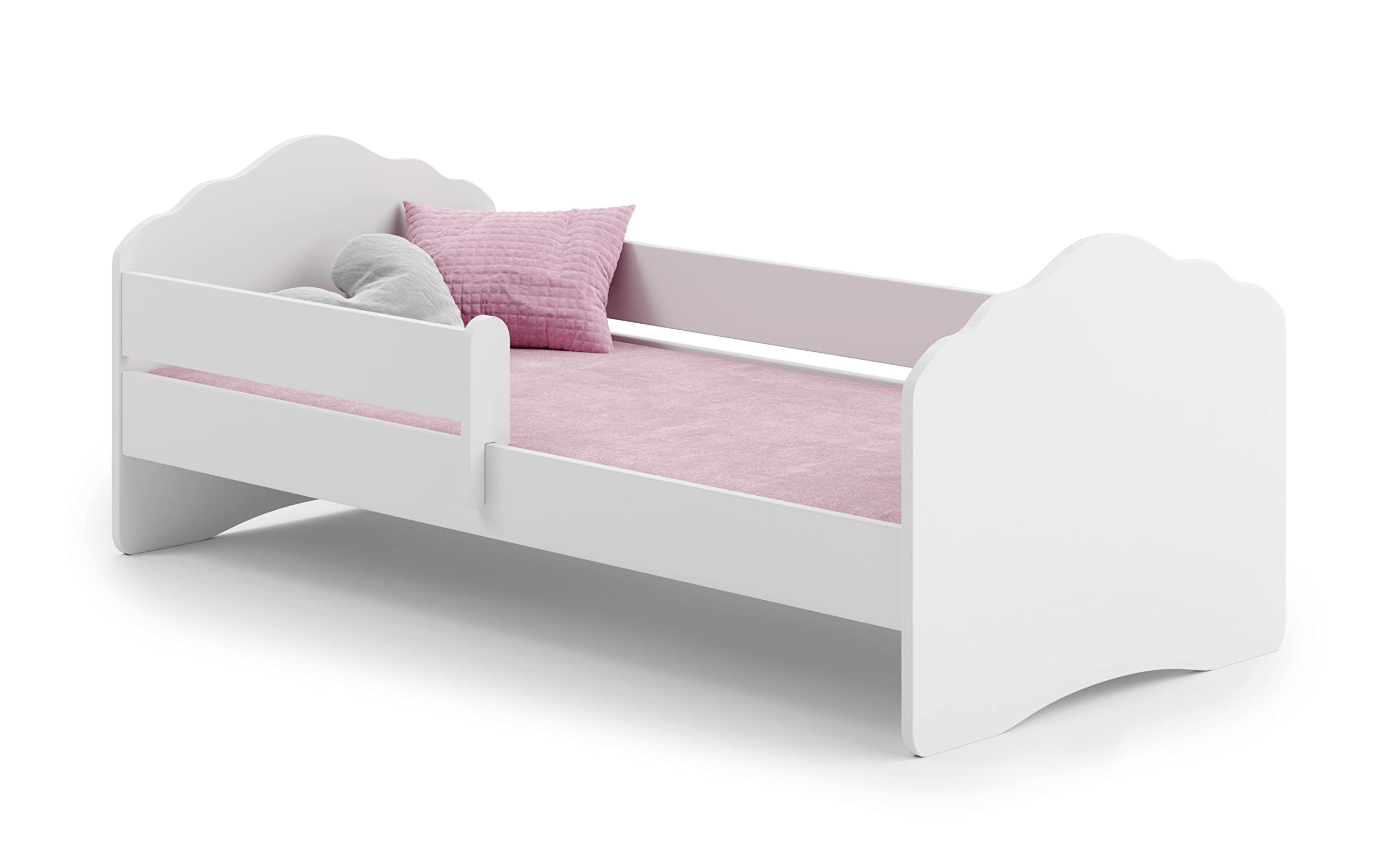 MEBLEKO Cama Infantil Fala Blanca 140 x 70 barandilla, colchón, Bastidor, Estructura Cama Dormitorio Infantil