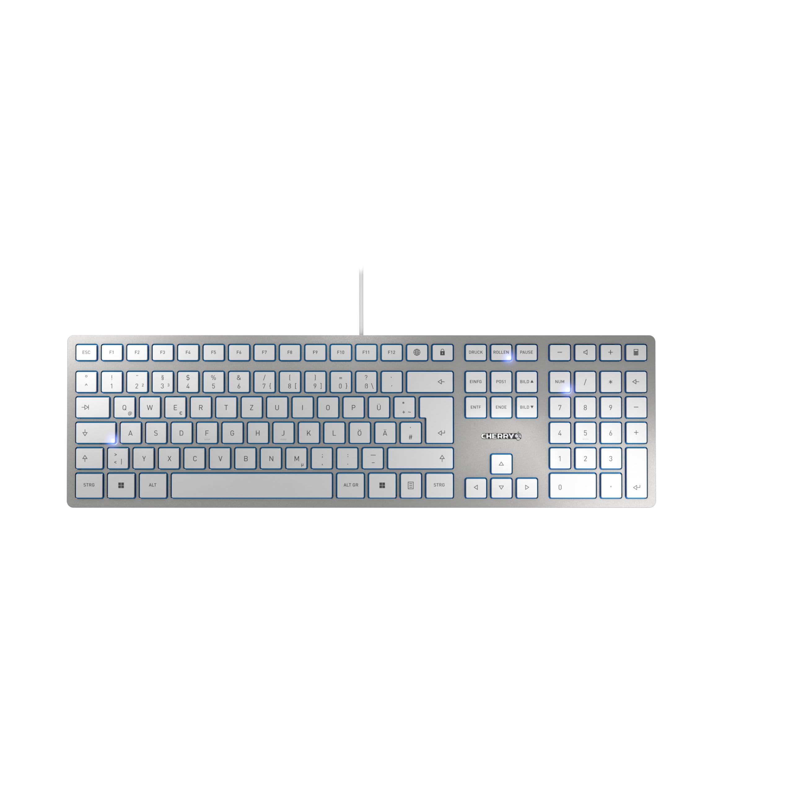 CHERRY KC 6000 SLIM, Ultra-Flat Design Keyboard, German Layout (QWERTZ), Wired (USB-A Connection), Quiet, Durable Key Labelling, Silver