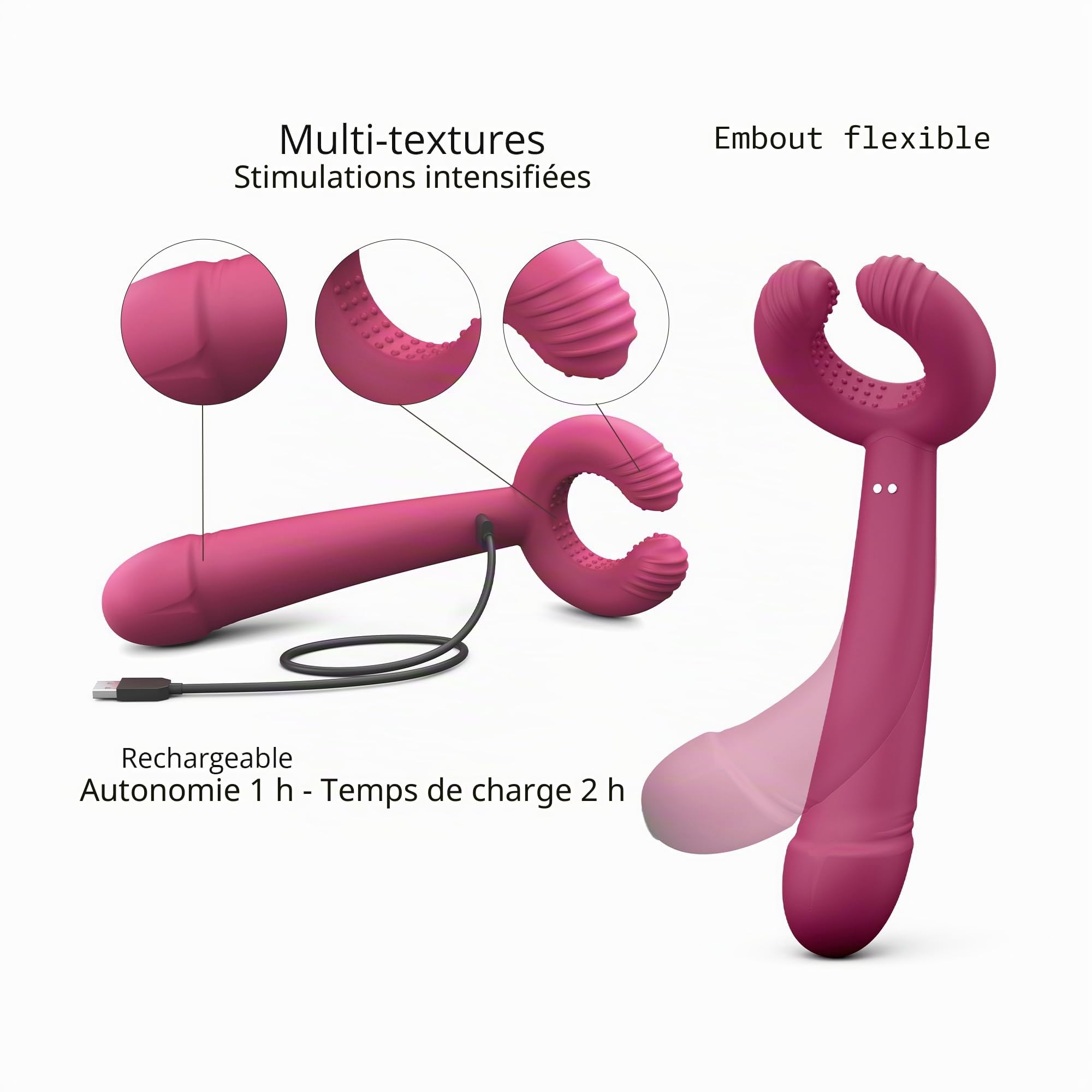 Love to Love - Please Me - Stimulateur - 8 Modes de Vibration - Silicone - Autonomie: 1H - Longueur insérable : 13 cm x Ø3,6 - Splashproof - Design Texturé - Flexible - Plum Star