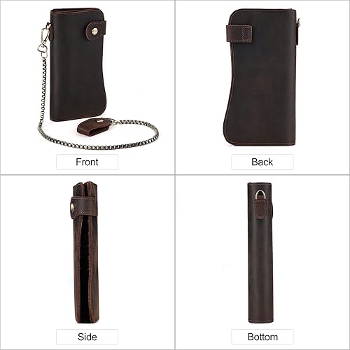 Miniatura 6 de JOYIR Billetera larga de cuero genuino vintage para hombre con cadena, carteras de bloqueo RFID para chequera, tarjetas de crédito, Café, Vintage