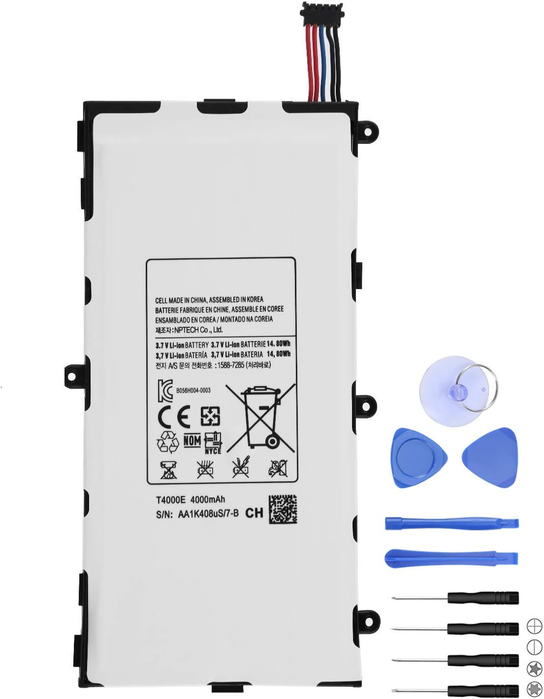 ANTIEE Damzon T4000E Replacement Battery 3.7v 4000mAh for Samsung Galaxy Tab 3 7.0" Inch SM-T210 T211 T210R T217 T217S LT02 AA1K912uS/7-B T2105 P3200 1588-7285 with Installation Tools WiFi 4G