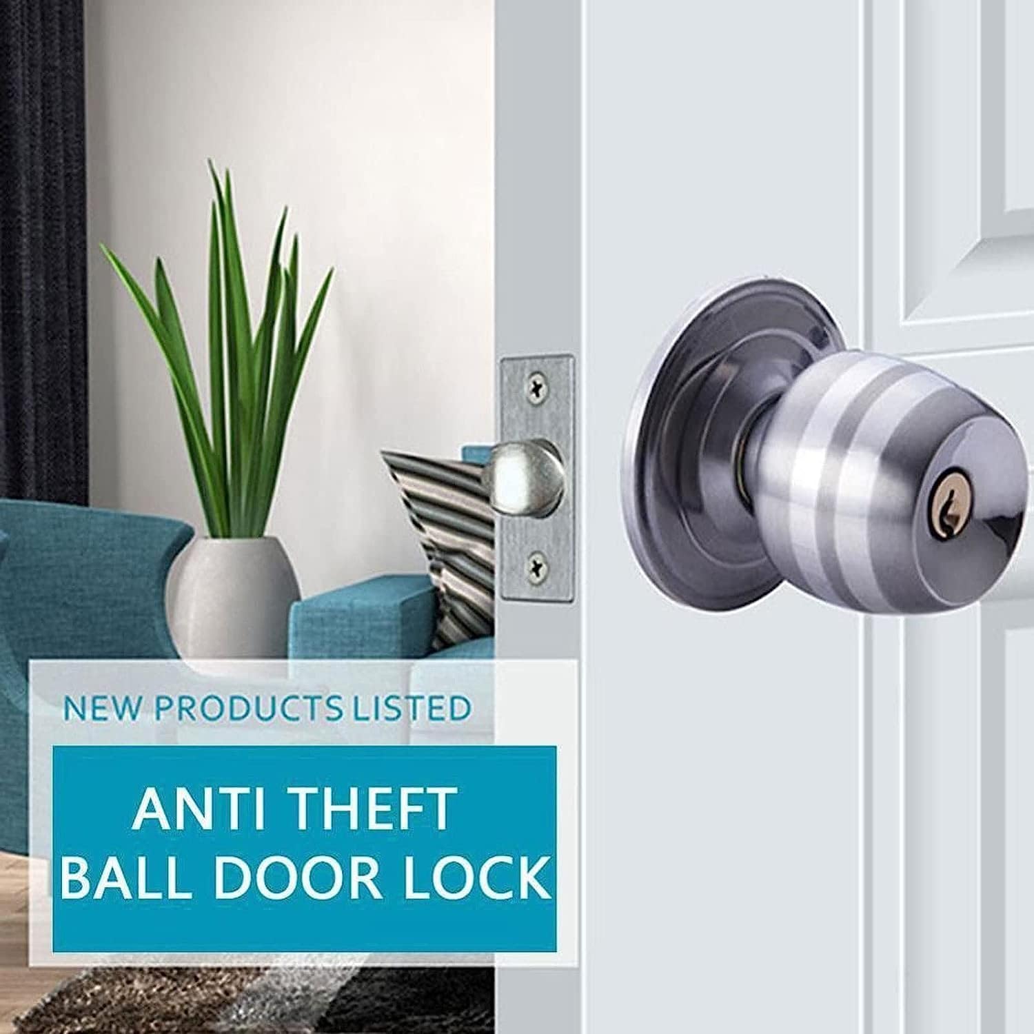 Door Bedroom Door Lock Door Lock Handles with Locks Gate Privacy Pass Round Sliver Steel Shower Home Bathroom Entrance Ball Locks