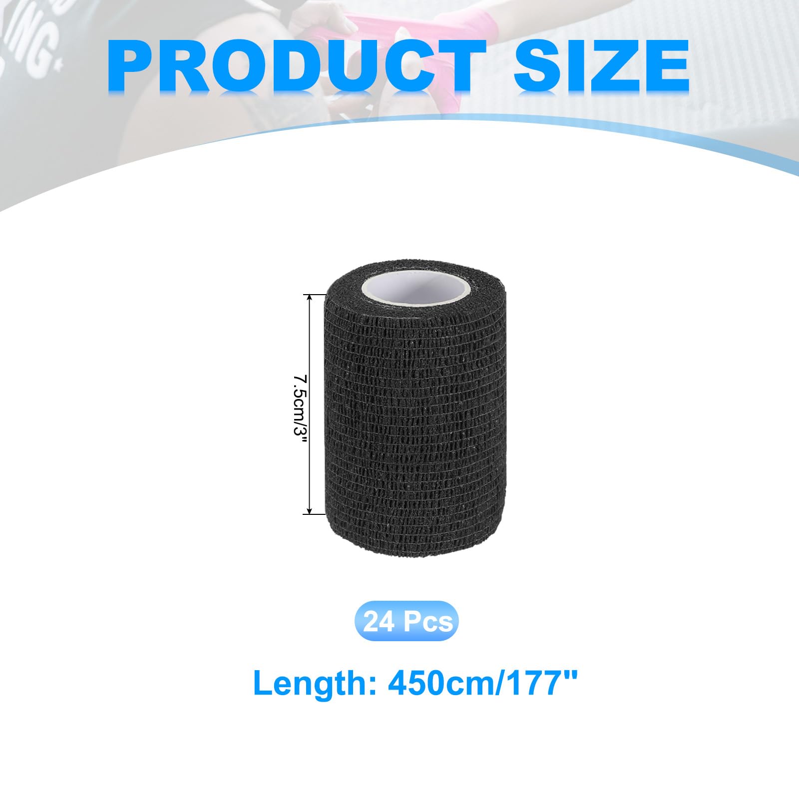 PATIKIL Benda Autoadesiva Avvolgibile 177" X 3", 24 Pezzi Benda Elastica Autoaderente Traspirante Per Sport Polso Caviglia Nastro Atletico Allungabile Per Esterno, Nero