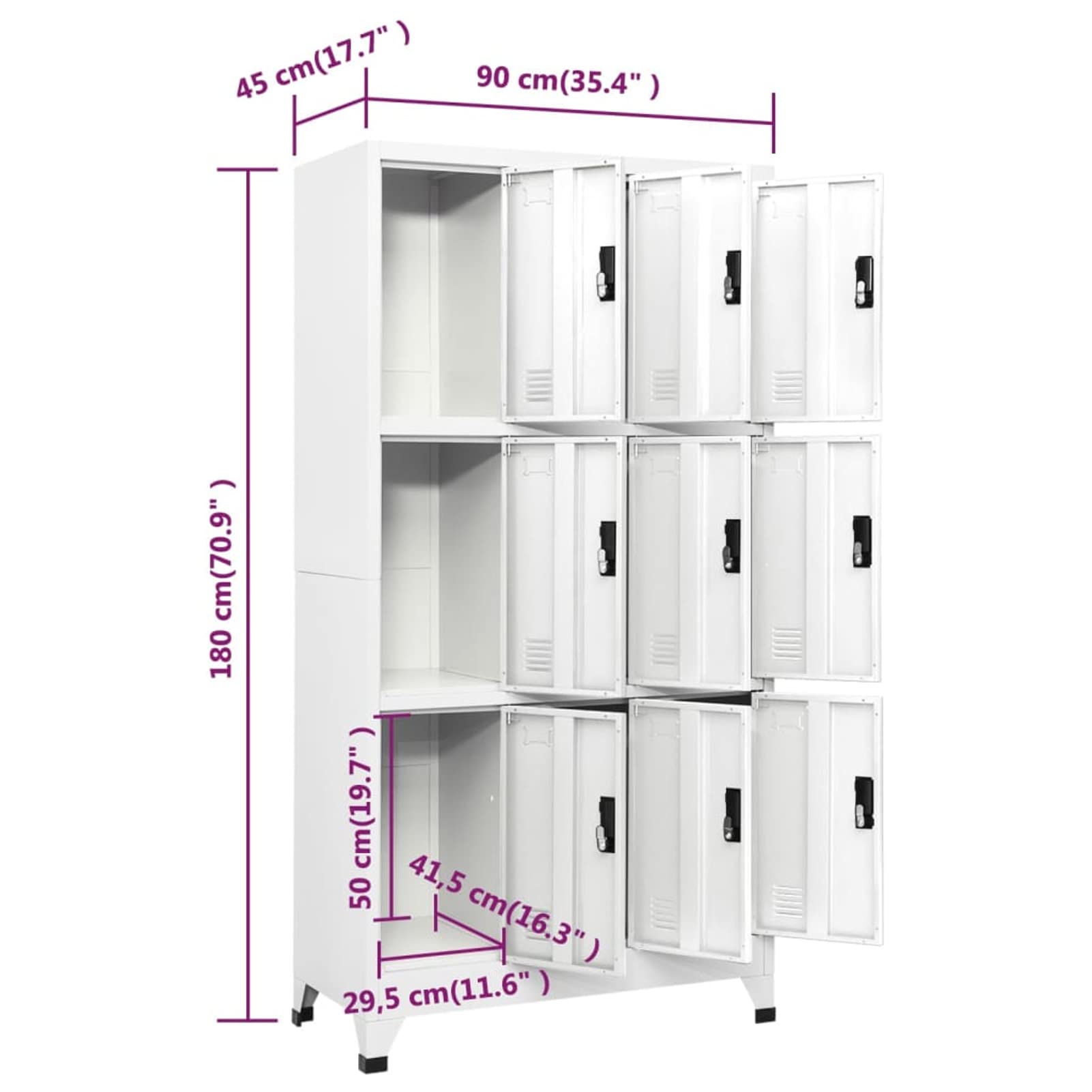 Taquillas Metalico, Taquillas Vestuario, Armario Taquillas Armarios Archivadores, con 9 Compartimento y Puertas con Cerradura, para Colegios y Oficinas, Blanco 90x45x180 cm