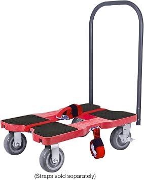 SNAP-LOC 1800 LB Super-Duty Push CART Dolly RED with Steel Frame, 6 inch Casters, Push Bar and Optional E-Strap Attachment