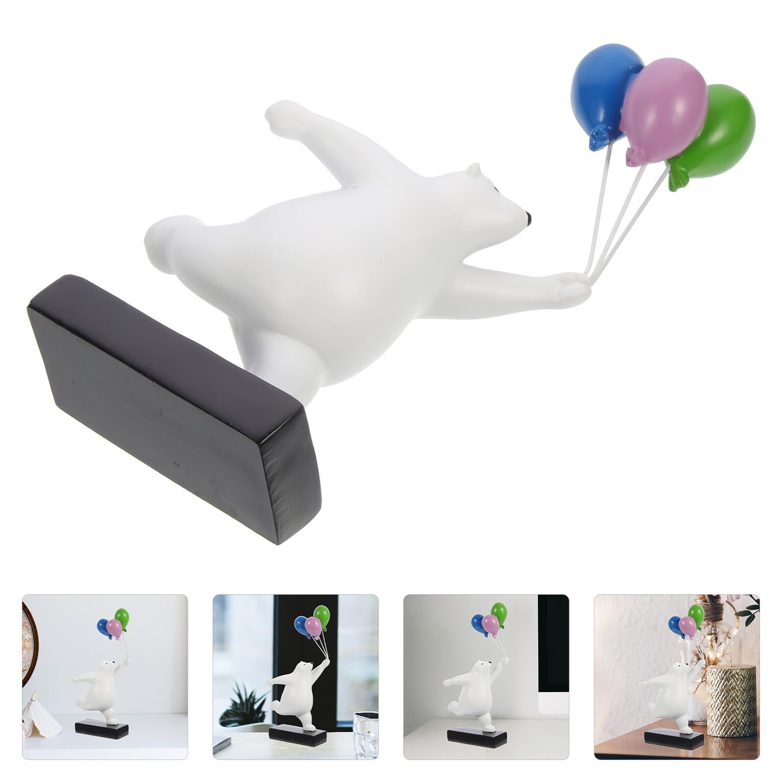 Figura Orso in Resina Palloncino Scultura Decorativa da Scrivania per Casa e Ufficio Aspetto Cartone Animato e Design Vivace